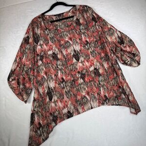 Zac & Rachel Woman Abstract Feather Print Polyester Tunic Top Shirt 2X